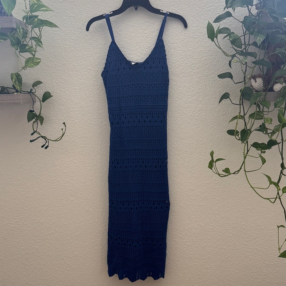 Freshman 1996 Blue Crochet Knit Midi Dress Size S
